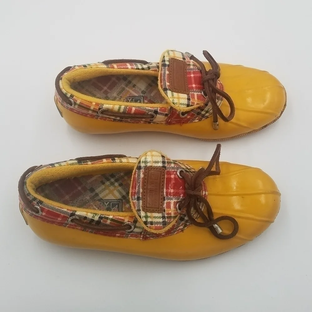 Sperry Lined Yellow Plaid Duck Boots 6 Women
